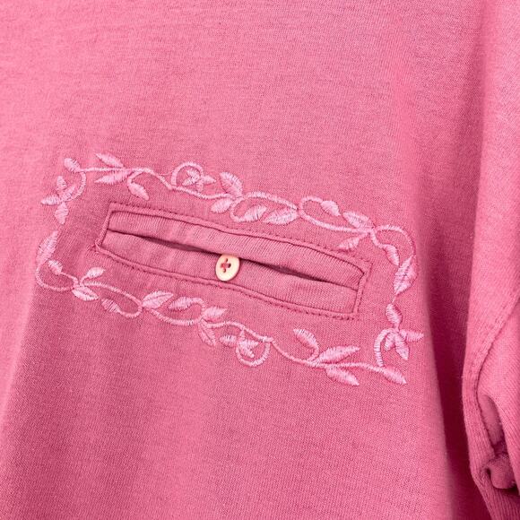 Vintage Pink High Neck Embroidered Pocket Long Sleeve Shirt - Picture 4 of 6